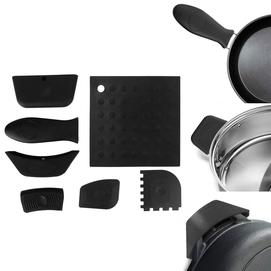 7-teiliges Set hitzebeständige Silikon Topflappen und Grillpfannen Schaber in Schwarz von KONNWEI - Bild 3