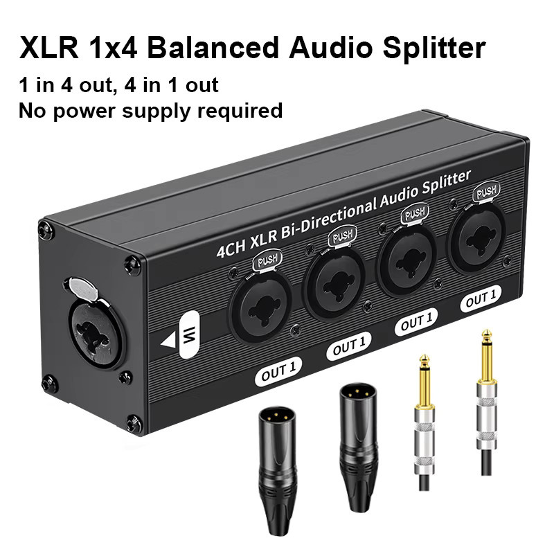 TITAK XLR Audio-Splitter 1 Eingang 4 Ausgänge Symmetrischer 3-Pin Signal-Verteiler Schwarz - Bild 4