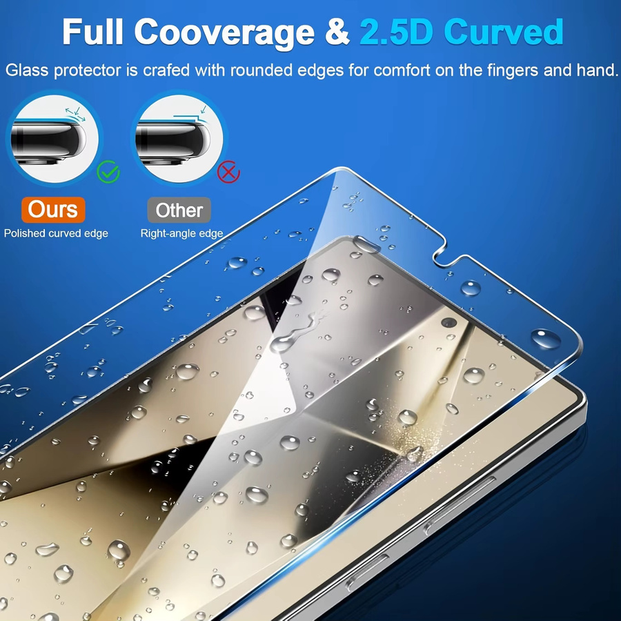4er-Pack Displayschutzfolie aus gehärtetem Glas für Samsung Galaxy S25 Ultra, 6,9 Zoll, transparent, mit vollständiger Abdeckung und Unterstützung der Ultraschall-Fingerabdruck-Entriegelung - Bild 5