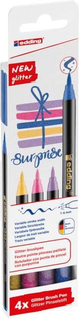 edding Pinselstift Set 1340 Glitter in den Farben Purple, Pink, Blue und Multicolour, 4er-Set - Bild 2