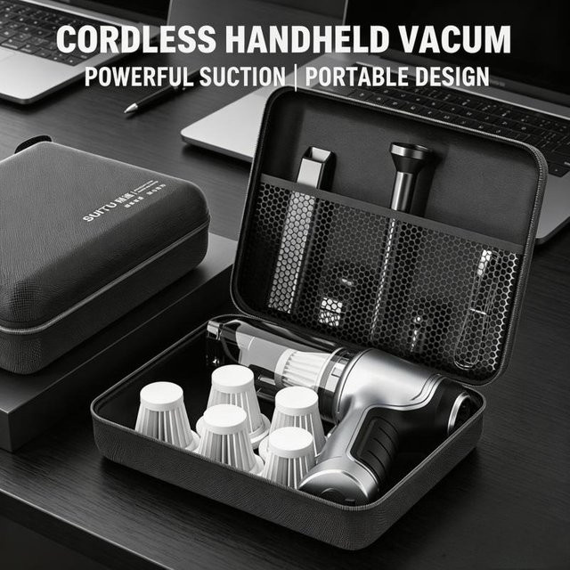 SUITU Kabelloser Mini Handstaubsauger mit 95000Pa Saugkraft in Silber für Auto, Zuhause und Tastatur - Bild 1