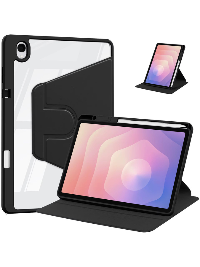 360 Grad drehbare Schutzhülle für Samsung Galaxy Tab S11 5G 2025 11 Zoll SM-X730 SM-X736B mit schwenkbarem Ständer, transparenter Rückseite und Stifthalter in Pink, Schwarz oder Transparent - Bild 6