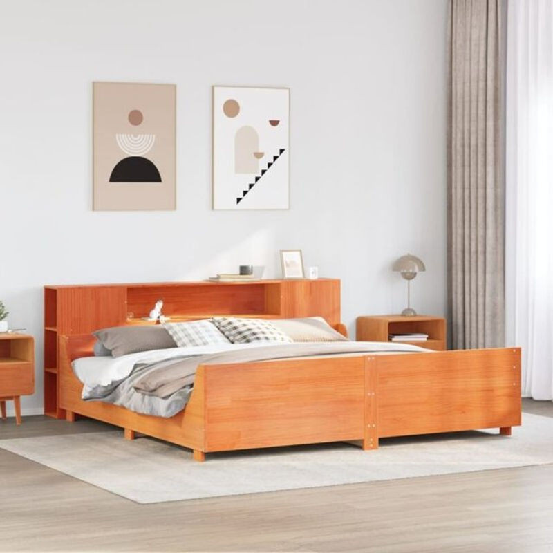 Vidaxl Massivholzbett aus Kiefer in Braun im Landhausstil ohne Matratze B/T: 200 x 200 cm - Bild 1