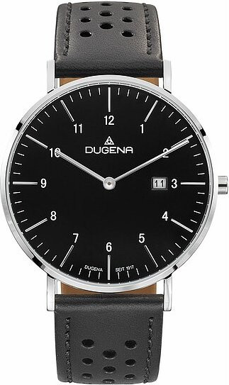 Dugena Armbanduhr, Quarz, Edelstahl, Leder, Schwarz, Herren - Bild 1