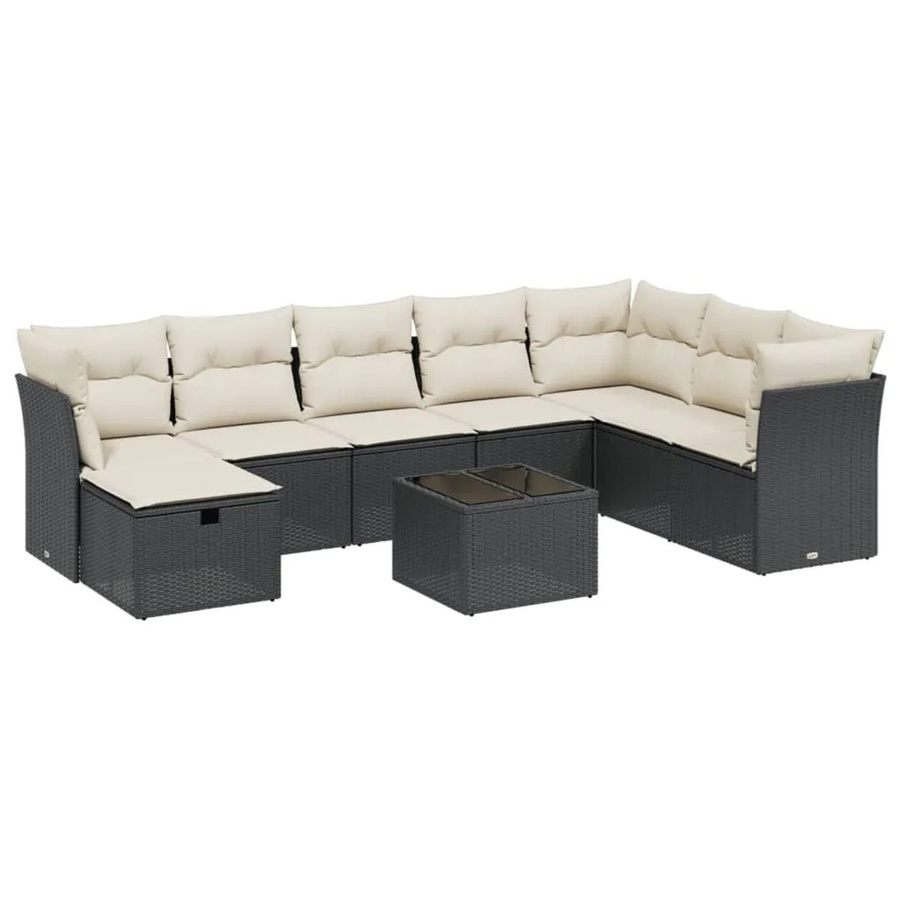 vidaXL 9-tlg Garten-Sofagarnitur aus Poly Rattan mit Kissen in Schwarz Modell 86 - Bild 2