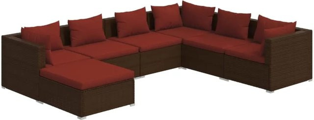 vidaXL 7-tlg Garten-Lounge-Set aus braunem PE-Rattan mit Polsterkissen und Metallgestell - Bild 1