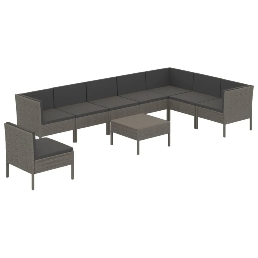 vidaXL 9-tlg Garten-Lounge-Set in U-Form aus Poly Rattan und Metall in Anthrazit mit Auflagen und Couchtisch - Bild 2