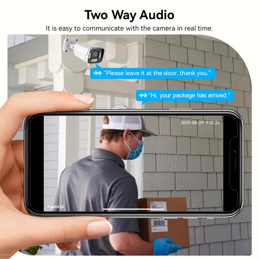 HAMROLTE 8MP 4K IP Outdoor Kamera mit ONVIF, Zwei-Wege-Audio und Farb-Nachtsicht in Weiß - Bild 3