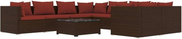 vidaXL 9-tlg Garten-Lounge-Set aus Poly Rattan in Braun mit Kissen und Couchtisch - Bild 1