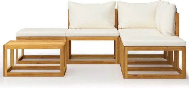 vidaXL 6-tlg Garten-Lounge-Set Modell 9 aus massivem Akazienholz mit Auflagen in Beige und Weiß - Bild 1
