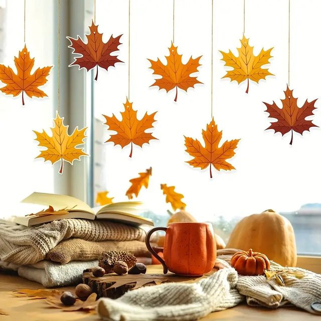 VRISE 8 Stück Herbst Thanksgiving Ahornblatt Hängedekoration aus Papier in Orange - Bild 1