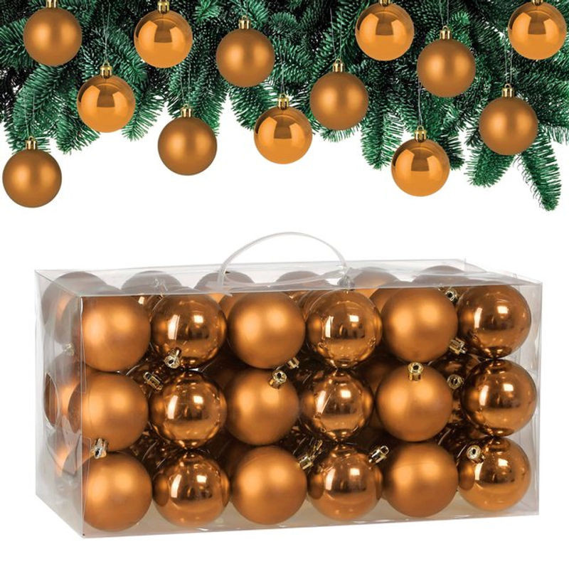 Casaria Weihnachtskugeln in Kupfer und Braun, 54-teiliges Set aus Kunststoff als Hängeornament für deine Weihnachtsdekoration - Bild 1