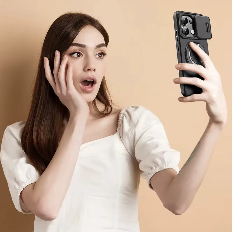 Stoßfeste Panzerhülle mit magnetischer Halterung und Schiebe-Kameraschutz für Xiaomi Redmi Note 15 14 13 Pro Plus 15C 14C in Schwarz - Bild 4