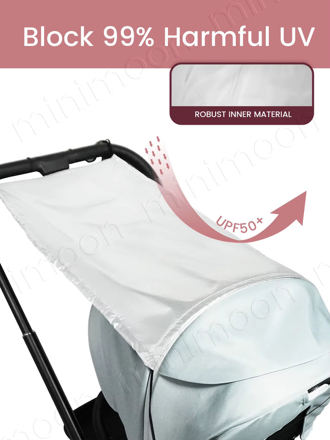 Universeller Kinderwagen-Sonnenschutz von momo&dudu mit Sichtfenster in Silber, wasserabweisend und mit UPF-Sonnenschutz für eine vollständige Abdeckung - Bild 3