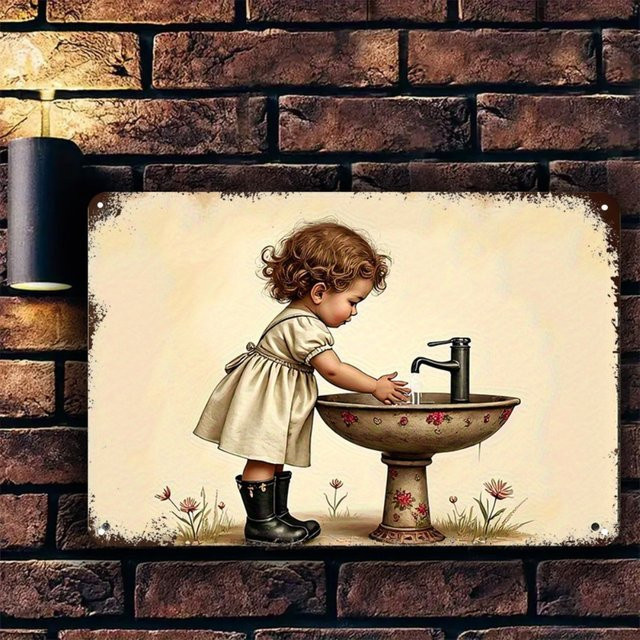 CIFBUY Vintage-Metallschild Mädchen wascht die Hände, rechteckiges Aluminiumschild für Wanddekoration, B/H: 20,3 x 30,5 cm, mehrfarbig - Bild 1