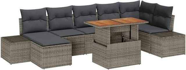 vidaXL Garten-Sofa-Set aus Poly-Rattan in Grau mit 8 Teilen, Sitzmöbel-Set inklusive Polster und Stauraum für den Außenbereich - Bild 1