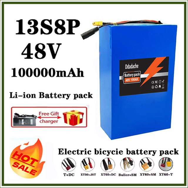 18650 Lithium-Akku-Pack 13S8P 48V 100Ah mit integriertem BMS und Ladegerät 54,6V 2A in Blau - Bild 1
