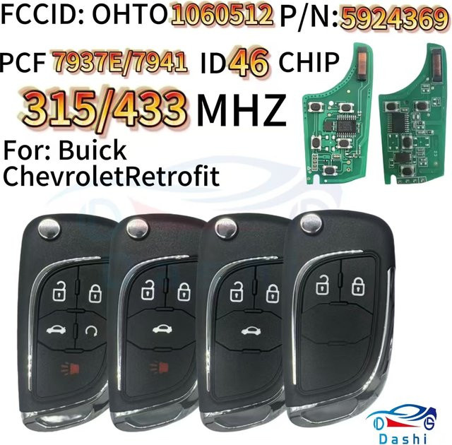 Dashi Ferngesteuerter Autoschlüssel für Chevrolet Cruze Camaro Malibu Sonic Opel GMC in Schwarz 315/433 MHz ID46 7941/7937E OHT 01060512 2B/3B/4B/5B - Bild 1