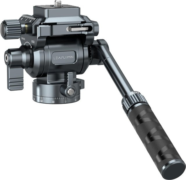 Leaplight Hydraulischer Kugelkopf mit doppeltem Panorama, multifunktionaler Stativkopf in Schwarz mit Griff und Schnellwechselplatte für Kamera und Handy - Bild 1
