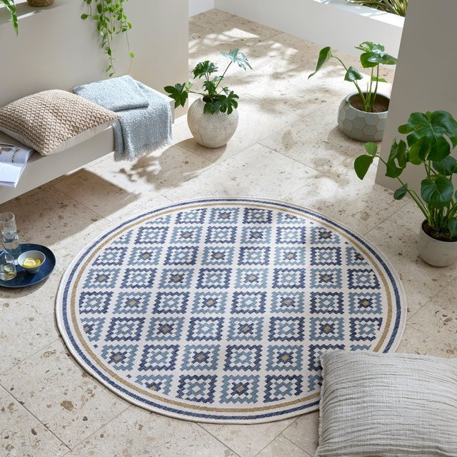 Outdoor-Teppich Kadima Design FLEET Rauten Blau-Gelb rund Ø 160 cm - Bild 1