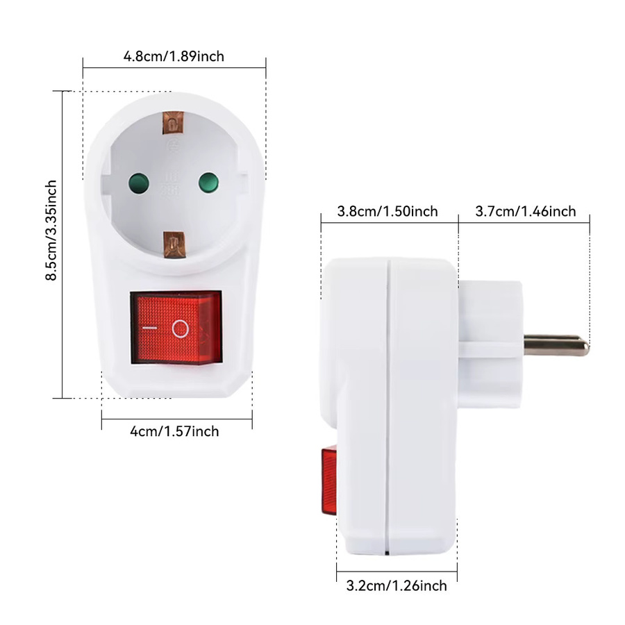 CILIA Euro-Wandsteckdose mit Schalter, Wechselrichter-Stecker-Adapter in Weiß, 16 A, 3500 W - Bild 2