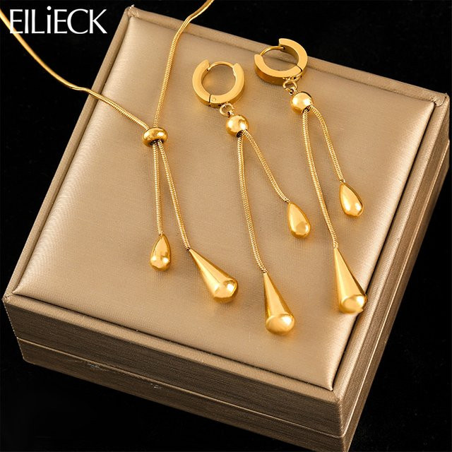 EILIECK Halskette und Ohrringe, Edelstahl, Gold, Damen - Bild 1