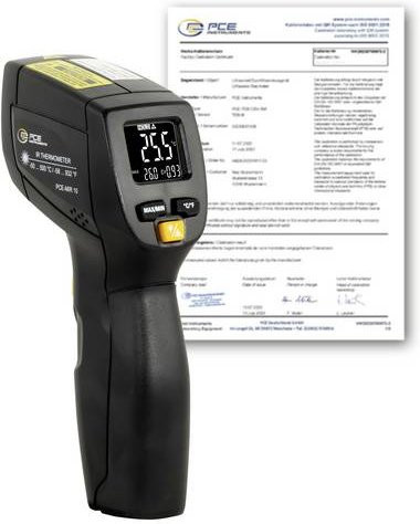 PCE Instruments PCE-MIR 10-ICA Infrarot-Thermometer in Schwarz, kalibriert nach ISO, Optik 12:1, Messbereich -50 bis 500°C, berührungslose IR-Messung - Bild 1