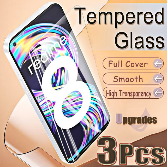 3er-Set gehärtetes Glas als Displayschutz für Realme 8, 6,4 Zoll, transparent, 9H Härte und Fingerabdruck-Entsperrung kompatibel - Bild 1