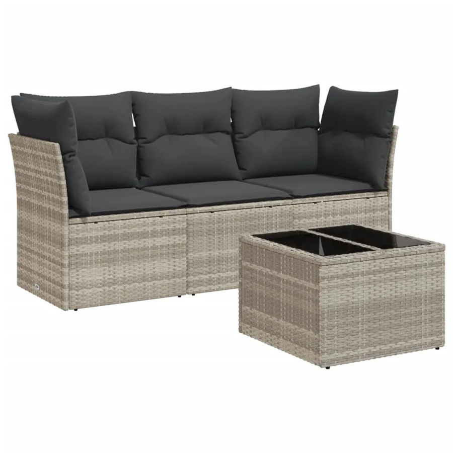 vidaXL 4-teilige Garten-Sofagarnitur in L-Form aus Poly-Rattan in Hellgrau mit Tisch und Kissen - Bild 2