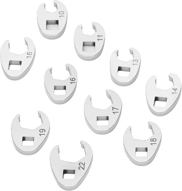 Vibratite Crowfoot Schlüssel Set 10-teilig, 3/8 Zoll Antrieb, L-Form, Farbe Silber, 10-22mm - Bild 1