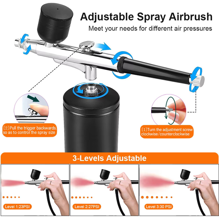 Kabellose Airbrush-Spritzpistole mit Kompressor in Schwarz für Modellbau und Kunsthandwerk - Bild 3