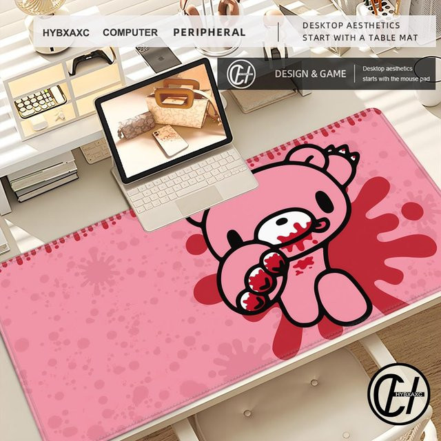 Potdemiel Mauspad Cartoon G-Gloomy B-Bear-S rutschfeste Gummi-Schreibtischunterlage für Gamer und Büro in Schwarz und Pink - Bild 1