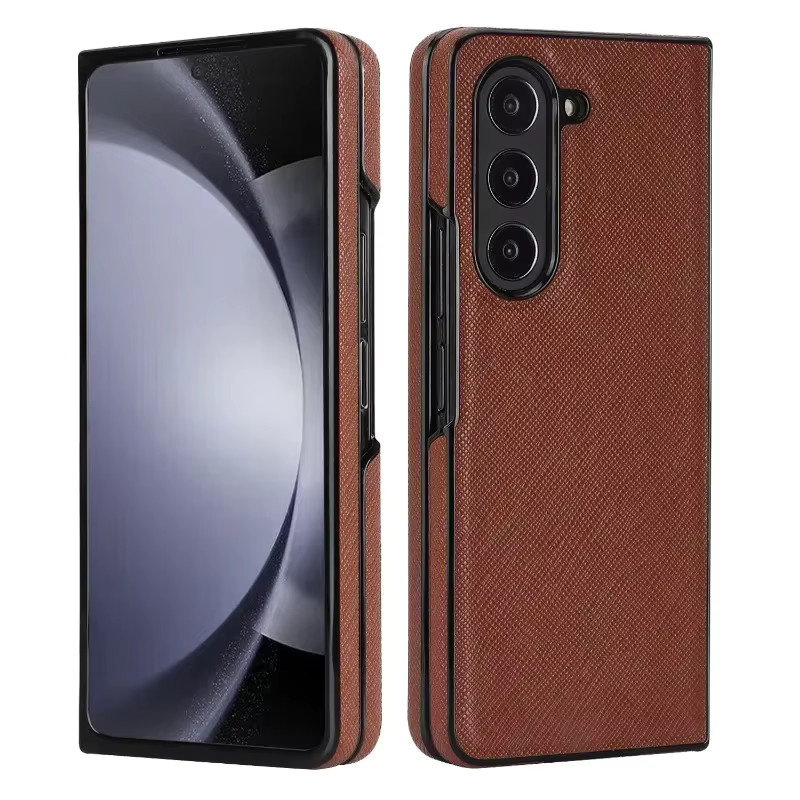 Stoßfeste Kreuznarbenleder-Handyhülle mit Hartschale für Samsung Galaxy Z Fold 7, 6, 5 und 4 in Schwarz oder Braun - Bild 7