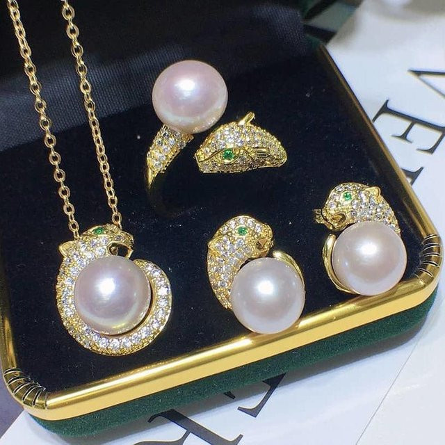 Wucifang Jewelry Schmuck-Set, 925 Silber, Perle, Diamant, Zirkonia, Unisex - Bild 1