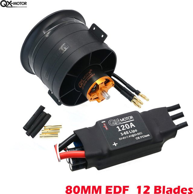 QX-MOTOR 80mm EDF 12-Blatt Impeller mit 3538 RC Brushless Motor KV2200 Schub 120A ESC für 6S Jet Flugzeug - Bild 1