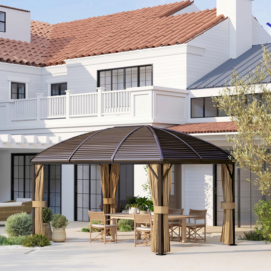 Outsunny Gartenpavillon mit Hardtop aus Aluminium in Braun, wetterfester Pavillon mit Moskitonetz und Seitenteilen, B/T/H: 400 x 300 x 298 cm - Bild 2
