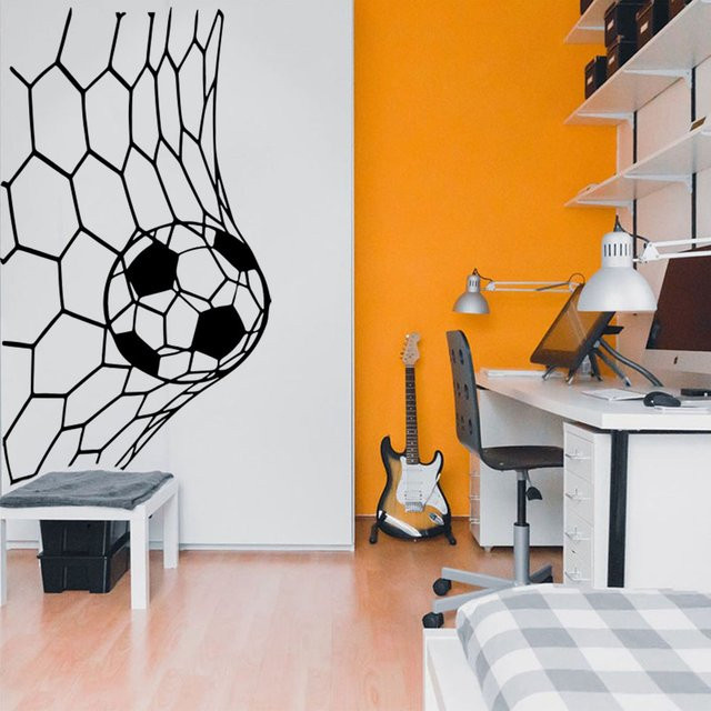 Duruibom Fußball-Tornetz Wandaufkleber in Gold und Schwarz für Spielzimmer und Wohnzimmer - Bild 1