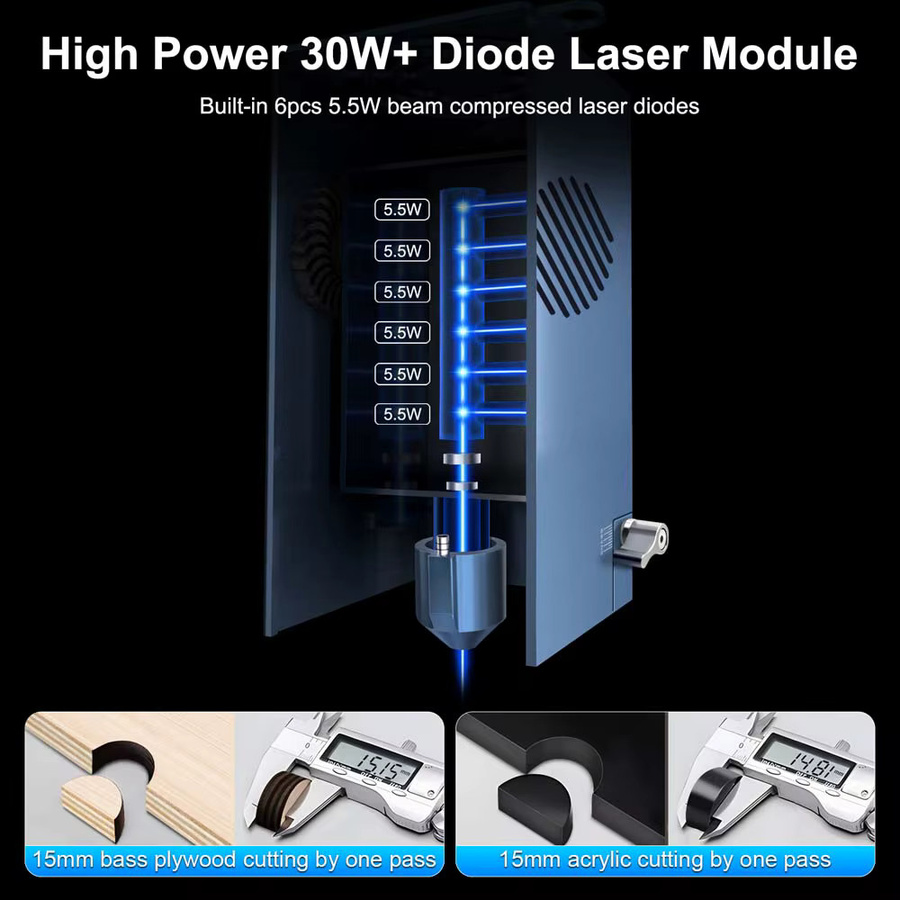 LASER TREE K30 30W Blaues Lasermodul mit Air Assist und TTL für hochpräzises CNC-Gravieren und Schneiden von Holz, MDF und schwarzem Acryl - Bild 2