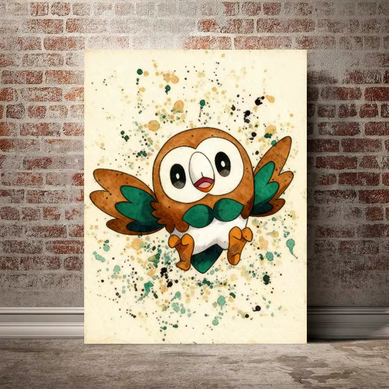 TAKARA TOMY Pokemon Aquarell-Leinwand Wandkunst mit Rowlet, Psyduck, Umbreon, Onix und Jigglypuff, Mehrfarbiges Poster für die Kinderzimmer-Dekoration - Bild 2