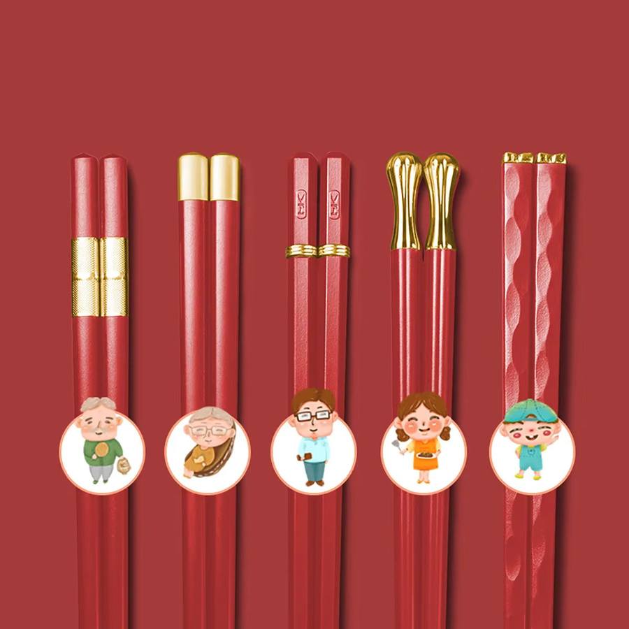 5 Paar JANKNG Weihnachten Essstäbchen aus beschichtetem Material, rutschfest, in Schwarz und Rot - Bild 3