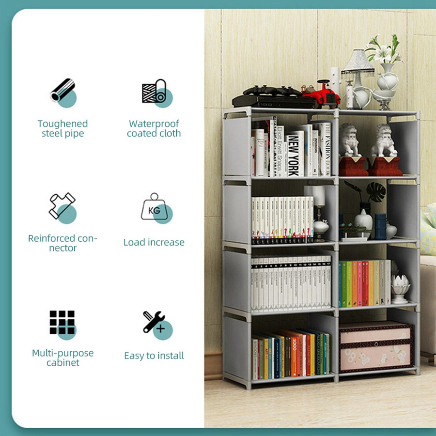 KaiSai Bücherregal mit 5 Ebenen und 8 Würfeln, modernes freistehendes vertikales Lagerregal aus Stahlrohr für Wohnzimmer und Schlafzimmer - Bild 2