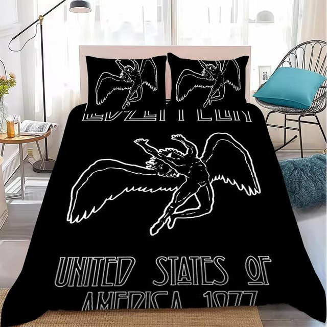 Led Zeppelin Band Bettwäsche-Set aus weicher Baumwolle, 3-teiliges Bettbezug-Set mit Kissenbezug in Schwarz, B/H: 140 x 210 cm - Bild 1