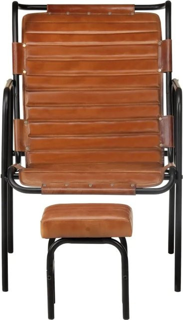 vidaXL Relaxsessel mit Fußhocker aus braunem Echtleder im Vintage-Stil mit Metallgestell - Bild 1