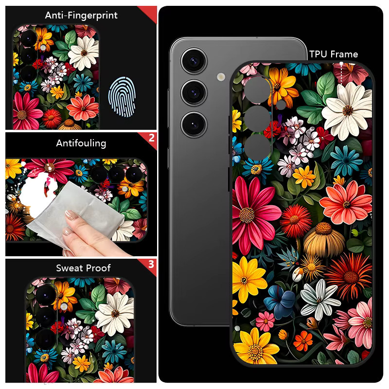 Samsung Handyhülle mit Blumenmuster in Lila und Multicolour aus weichem TPU für Galaxy S24 S25 S26 Ultra A57 A17 A56 A16 A55 A15 A54 A36 5G - Bild 5