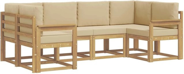 vidaXL Outdoor-Sofagarnitur L-Form aus Akazienholz mit Kissen in Weiß und Beige - Bild 1