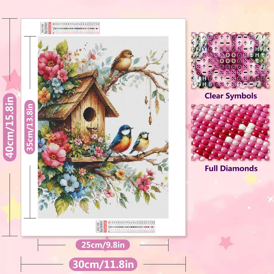 EverShine DIY Diamant-Mosaik Vogelhaus mit Tier- und Blumenmotiv, 5D Stickerei in Multicolour, B/H: 30,0 x 20,0 cm - Bild 2