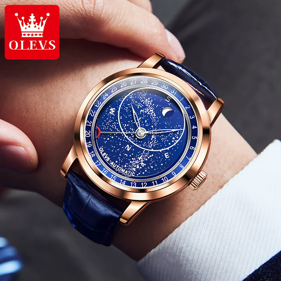 OLEVS Armbanduhr, Automatik, Lederarmband, Edelstahl, Herren - Bild 3