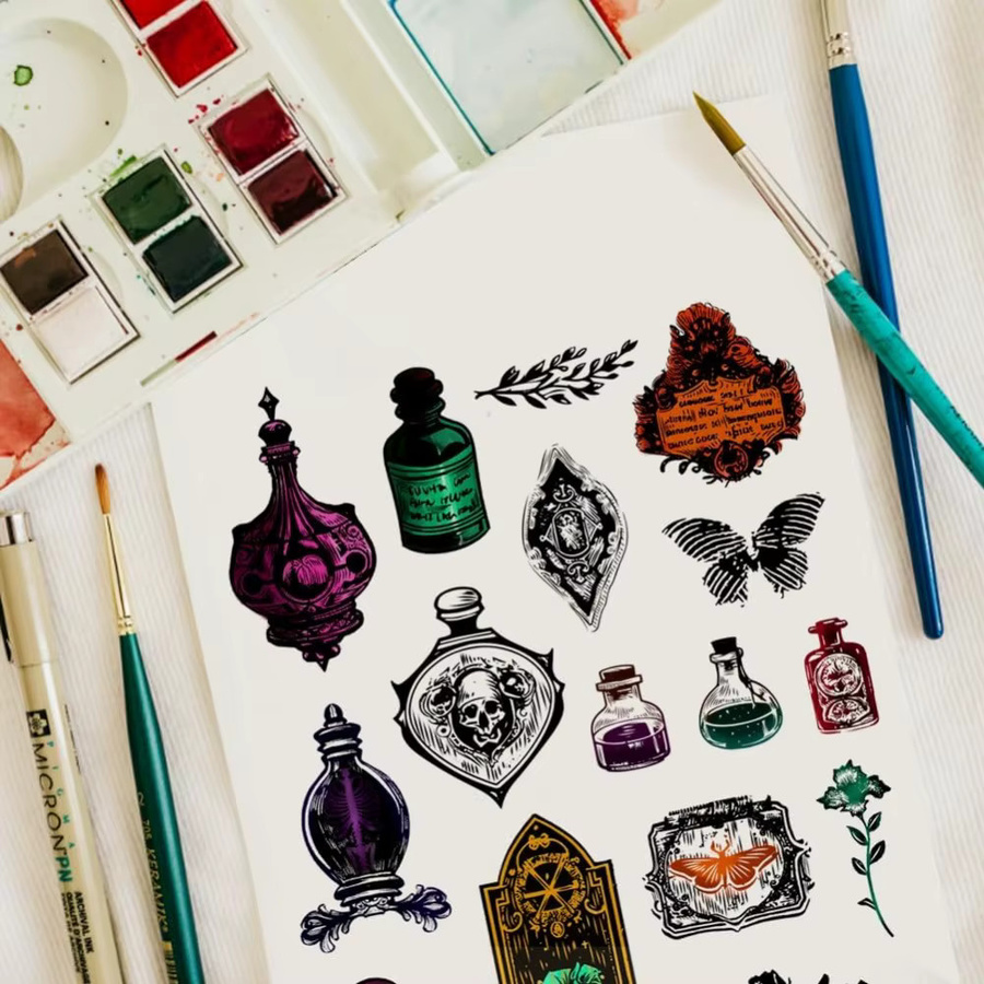 Transparente Silikonstempel mit Pflanzen-Motiv im Vintage-Stil für Flaschenetiketten, Kartenherstellung und Fotoalben - Bild 6