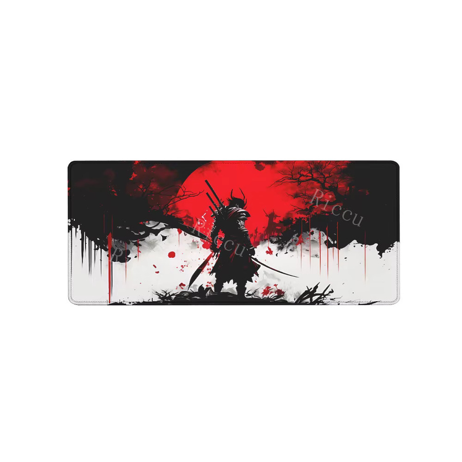 Riccu Gaming-Mauspad mit Samurai-Krieger Motiv in Multicolor, rutschfeste Schreibtischunterlage mit HD-Druck und Overlock-Rand - Bild 5