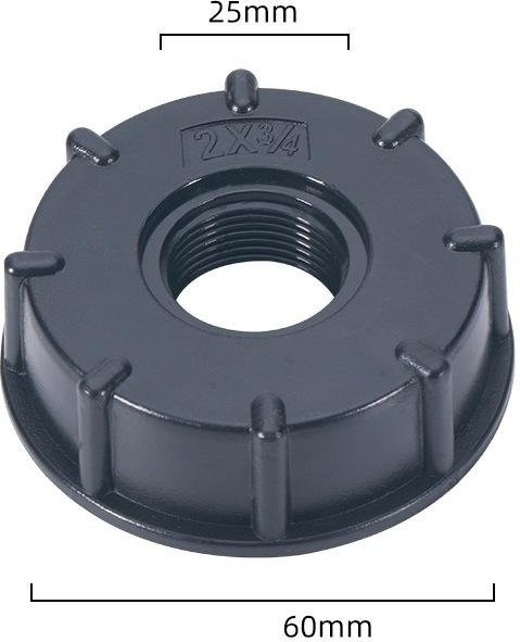 Gallonve IBC Tankverschraubung Adapterverbinder S60X6 Grobgewinde Kappe mit 60mm Innengewinde auf 1/2 3/4 1 Zoll, Schwarz, Kunststoff - Bild 1